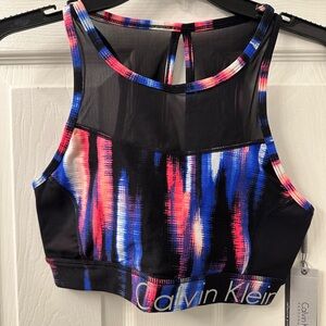 Calvin Klein Blue Pink White Printed Sports Bra